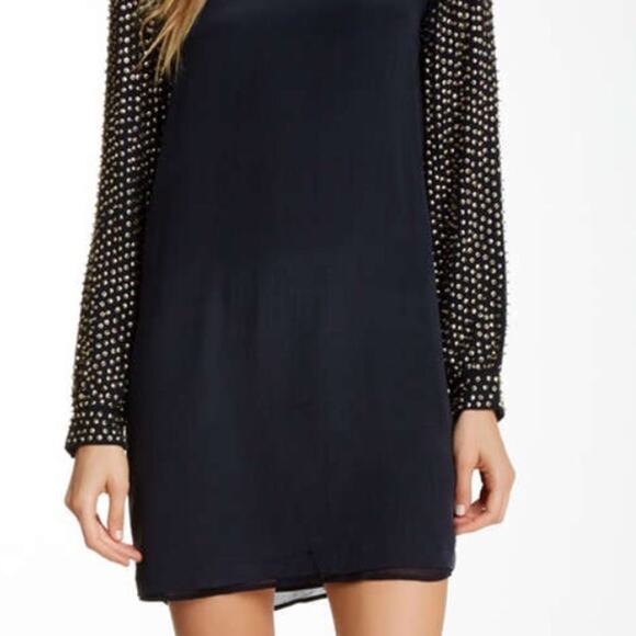 French Connection Womens 100% Silk and Gold Sequin Navy Blue Shift Dress Size 2 - Picture 4 of 8